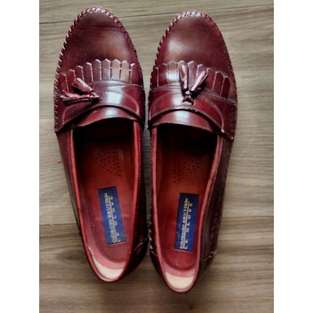 Giorgio Brutini Le Glove Loafers Men 10 M Burgundy Leather Fringe Tassel VTG.